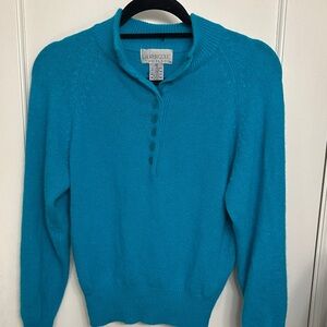 Vintage 80s/90s Lauren Cole Petites Teal Angora Lambswool Henley Sweater M